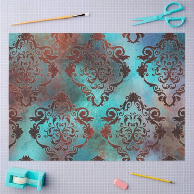 Kupfer Patina rostete Damask Seidenpapier (Basteln)