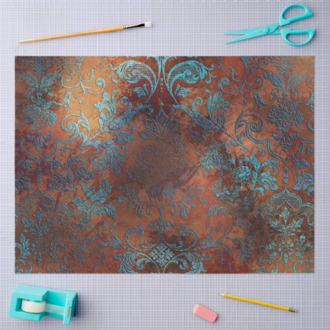 Kupfer Patina rostete Damask Seidenpapier (Basteln)