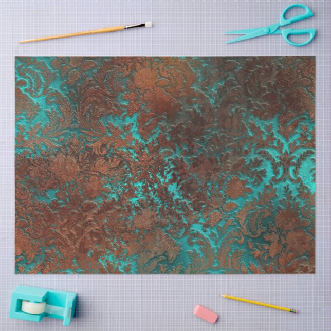 Kupfer Patina rostete Damask Seidenpapier (Basteln)