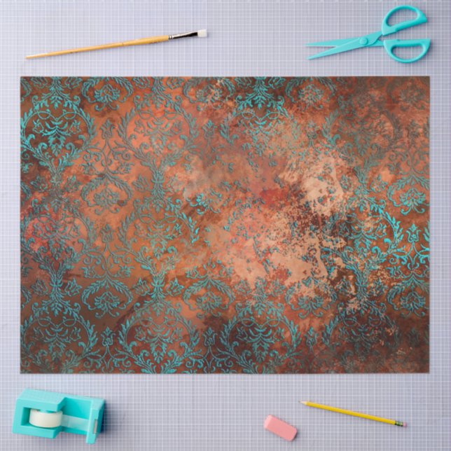 Kupfer Patina rostete Damask Seidenpapier (Basteln)
