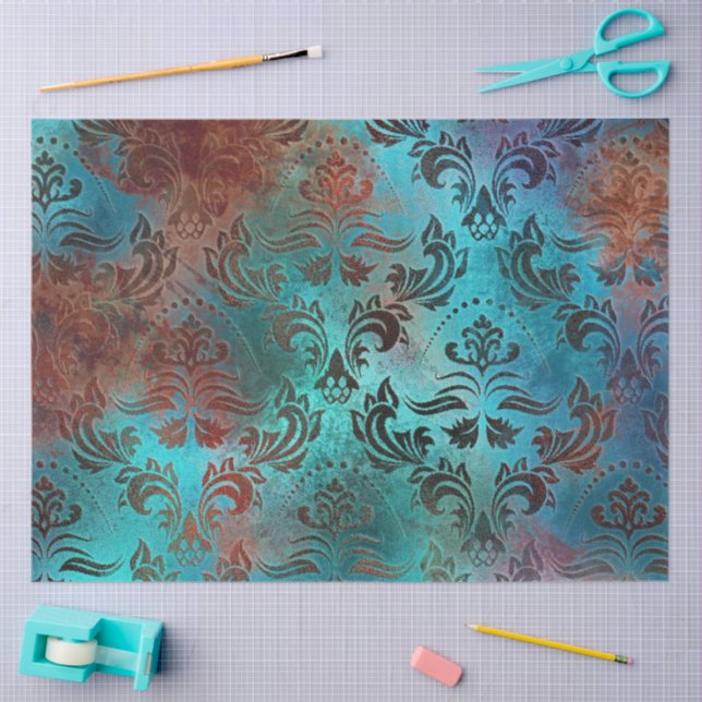 Kupfer Patina rostete Damask Seidenpapier (Basteln)