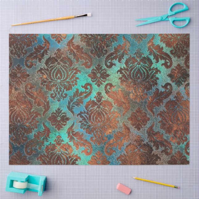 Kupfer Patina rostete Damask Seidenpapier (Basteln)