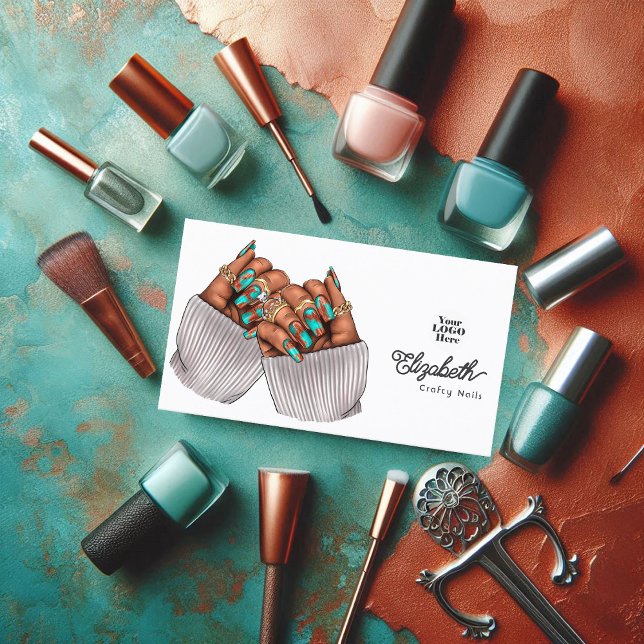 Kupfer Patina Türkis Grunge Black Woman Salon Visitenkarte (Copper Patina Turquoise Grunge Black Woman Salon Business Card)