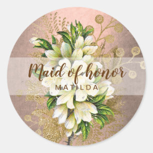 Kupfer-Rose Gold florale Trauzeugin Runder Aufkleber