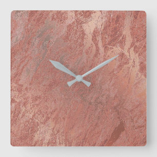 Kupfer Rose Gold Korallenmarmor Minimal Quadratische Wanduhr