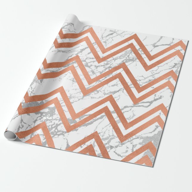 Kupfer Rose Gold Marmor Zig Zag Zickzack grau Geschenkpapier (Ungerollt)