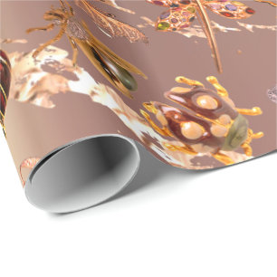 Kupfer-Rose Gold Meadow Butterfly Insekten Gemisch Geschenkpapier