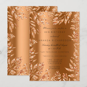 Kupfer-Roségold-Glitter-Blatt-Blumenrahmen Glamour Einladung
