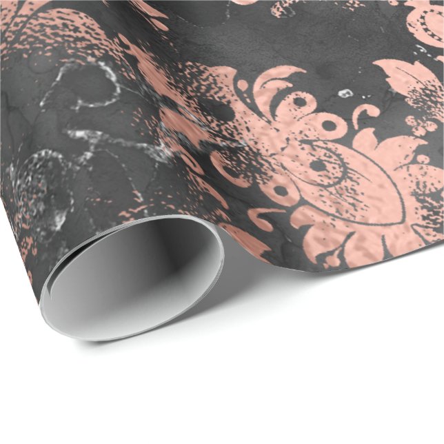Kupfer RoseGray Gray Blumengrungy Shabby Chic Geschenkpapier (Rolleneckpunkt)