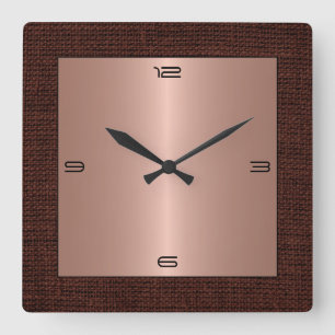Kupfer rostfreier Stahl Moderne Burlap Border Quadratische Wanduhr