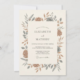 Kupfer-Schiefer-Laub-Eukalyptus-Hochzeit Einladung