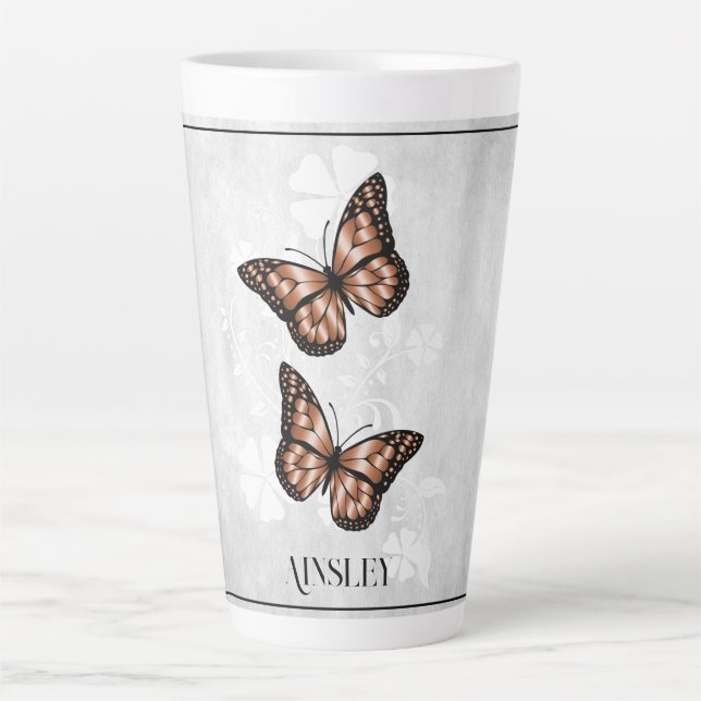 Kupfer Schmetterling Personalisiert Latte Tasse (Vorderseite)
