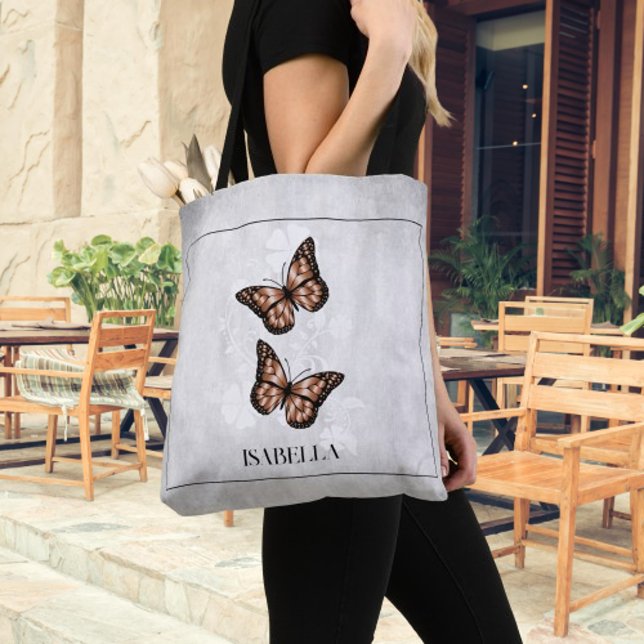 Kupfer-Schmetterling Personalisierte Totbeutel (Copper Butterfly Floral Personalized Tote Bag)