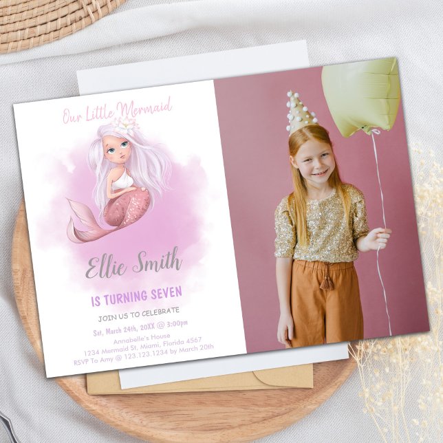 Kupfer-Schwanz Mermaid Birthday Einladungen w Foto (Copper Tail Mermaid Birthday Invitations w photo)