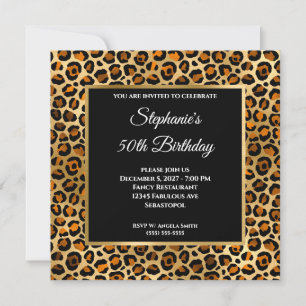 Kupfer-Schwarz und Gold-Leopard Glam 50. Geburtsta Einladung