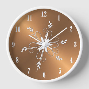 Kupfer-Shine-weiße Zahlen und Akzente Uhr