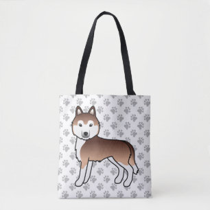 Kupfer Siberischer Husky-Cartoon-Dog & Paws Tote-B