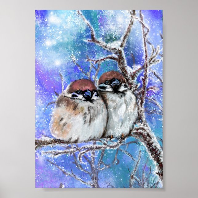 Kupfer-Spatz-im-Winter-Poster Poster (Vorne)