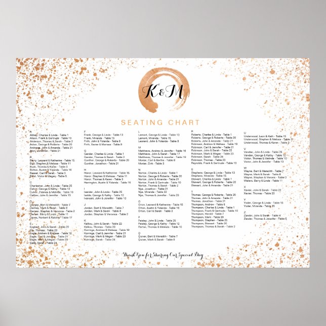 Kupfer-Spray-Hochzeitskarte A-Z mit Namen Poster (Vorne)