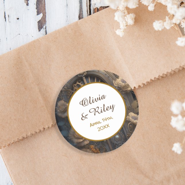 Kupfer Steampunk Einzigartige Hochzeit Runder Aufkleber (Von Creator hochgeladen)