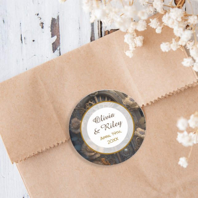 Kupfer Steampunk Einzigartige Hochzeit Runder Aufkleber (Von Creator hochgeladen)