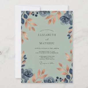 Kupfer-Teal-Blatt-Eukalyptus-Hochzeit Einladung