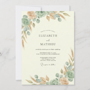 Kupfer-Teal-Blatt-Hochzeit Einladung