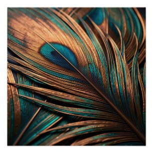 Kupfer-Teal-Pfauenfeder-Makro-Luxus Poster