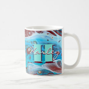 Kupfer und Aquamariner Akrylfluss Art Kaffeetasse