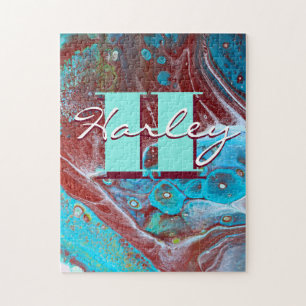 Kupfer und Aquamariner Akrylfluss Art Puzzle