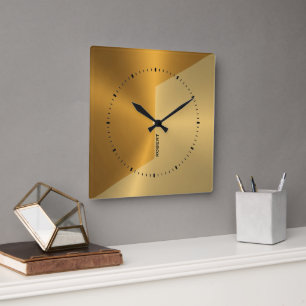Kupfer- und Gold-Geometrie-Design personalisiert Quadratische Wanduhr