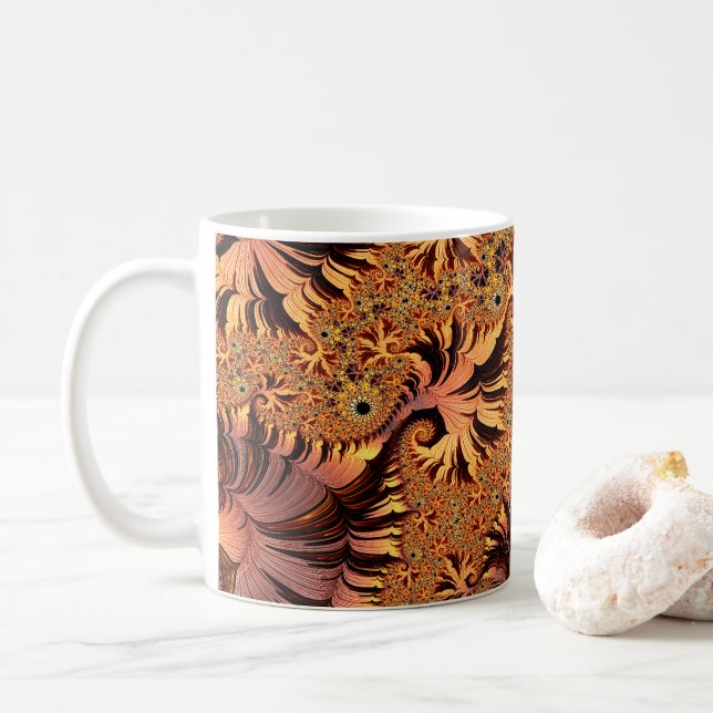 Kupfer und Gold Herbstfarbene Blätter Fraktal Art Tasse (Mit Donut)