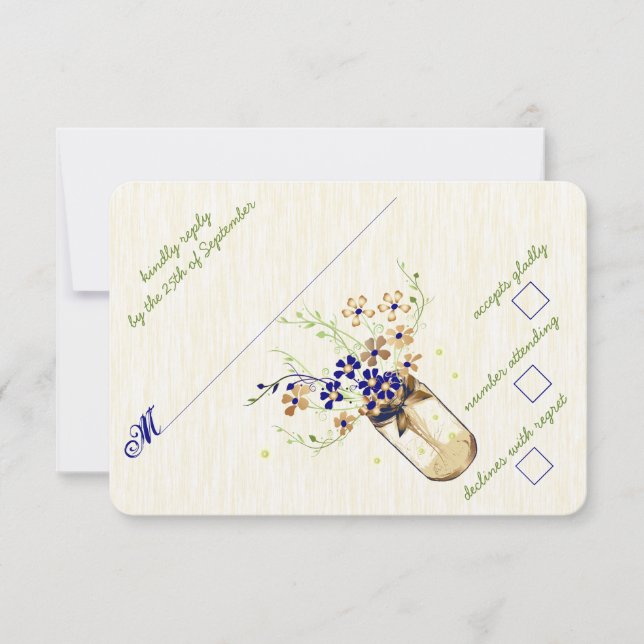 Kupfer und Navy Wild Blume Mason Jar RSVP Karte (Vorderseite)