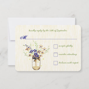 Kupfer- und Navy-Wildblumen-Mason-Glas RSVP Karte