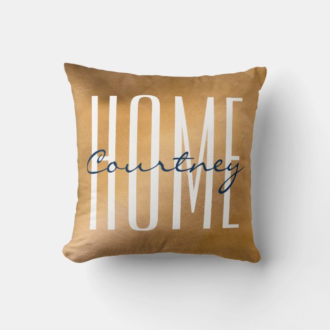 Kupfer und Navy Zuhause - Ihr Name Throw Pillows Kissen (Vorderseite)