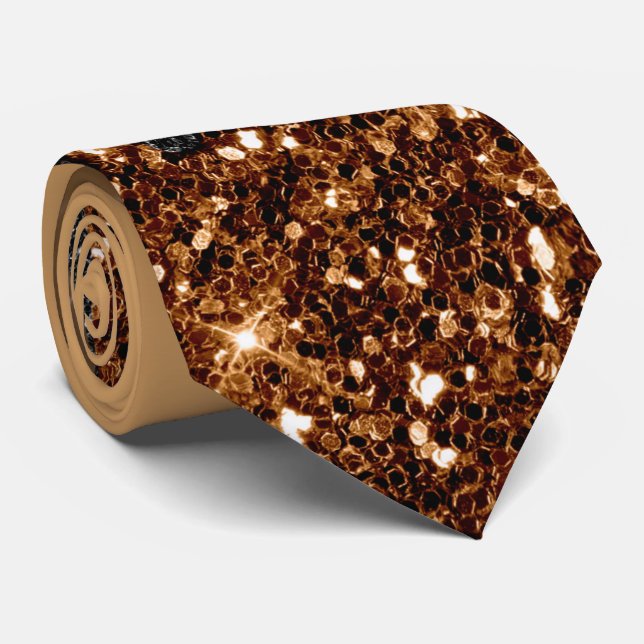 Kupfer und Schwarzer Glitzer Necktie Krawatte (Gerollt)