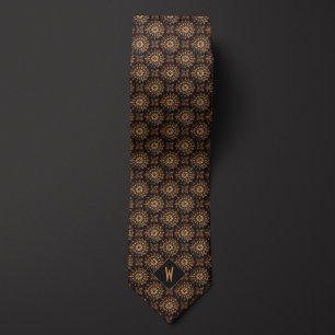 Kupfer- und schwarzes Mandala-Monogramm Krawatte