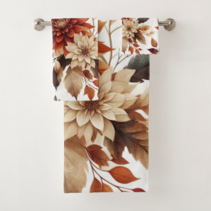 Kupfer und Tan Floral Handtuch Set