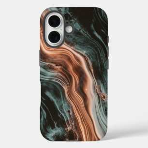 Kupfer- und Teal-Marmor-Flow iPhone 16 Hülle
