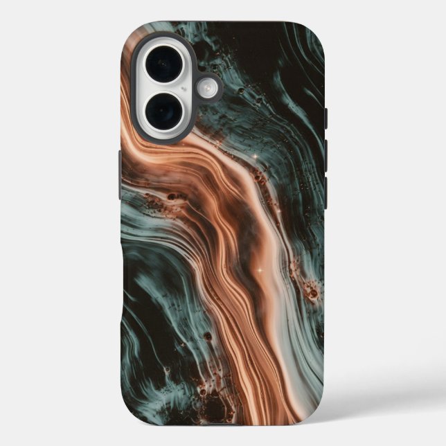 Kupfer- und Teal-Marmor-Flow Case-Mate iPhone Hülle (Rückseite)
