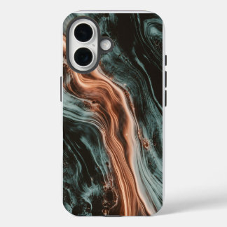 Kupfer- und Teal-Marmor-Flow iPhone 16 Hülle