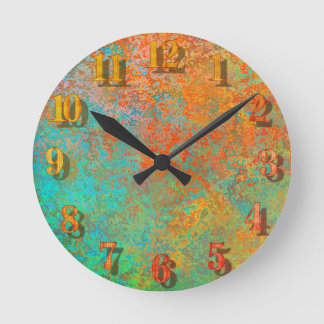 Kupfer und türkisfarbene Textur Runde Wanduhr