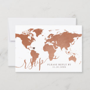Kupfer Weltkarte Reise Themen Hochzeitsreiseziel RSVP Karte