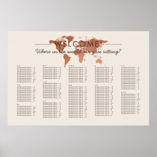 Kupfer-Weltkarte Reise-Themen-Sitzplan Poster