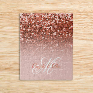 Kupferblush Confetti Glitzer Ombre Monogram Puzzle