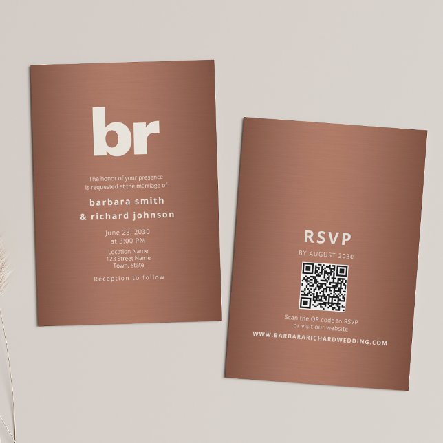 Kupferbraue Minimalistische QR Hochzeit Einladung (Von Creator hochgeladen)