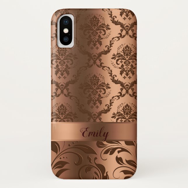 Kupferbraun-Damasken und Wirbel (Metallic Look) Case-Mate iPhone Hülle (Rückseite)