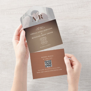 Kupferbraun Foto QR Hochzeit All In One Einladung