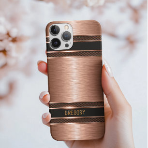 Kupferbraun Tone Metallic Textur Monogramm Case-Mate iPhone 14 Pro Hülle