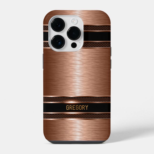 Kupferbraune Töne Metallic Textur Monogramm iPhone Hülle (Rückseite)